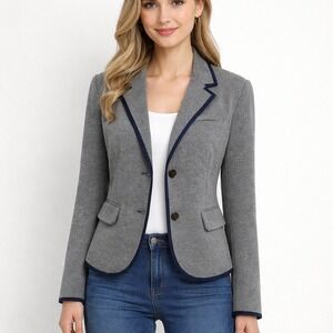 Gap Grey Blazer Navy Trim Blazer Size 12 Old Money Preppy Academia Classic